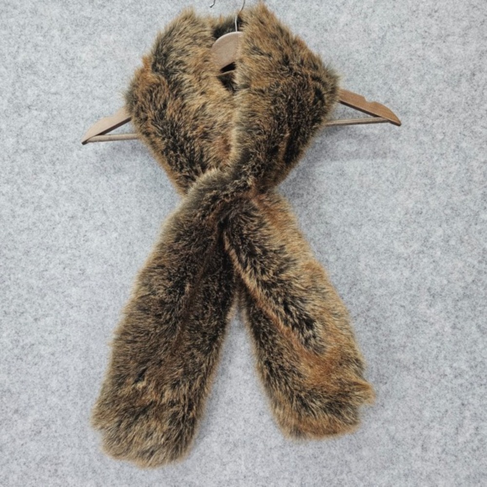 Brown Fur Neck Scarf RESTORATION HARDWARE‎ Fluffy Stole Faux Winter Wrap 50x5.5